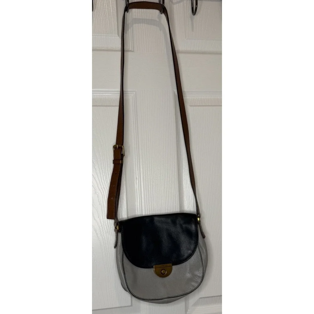 Fossil Long Live Vintage 1954 Blue And Gray Leather Flap Crossbody Bag Purse